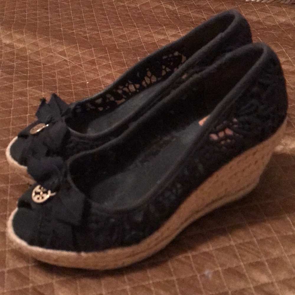 Tory Burch Black 2 1/2 inch Wedges 5.5